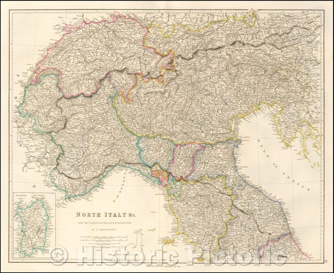 Historic Map - Italy Northern Part and the Passes of the Alps & Apennines, 1842, John Arrowsmith - Vintage Wall Art