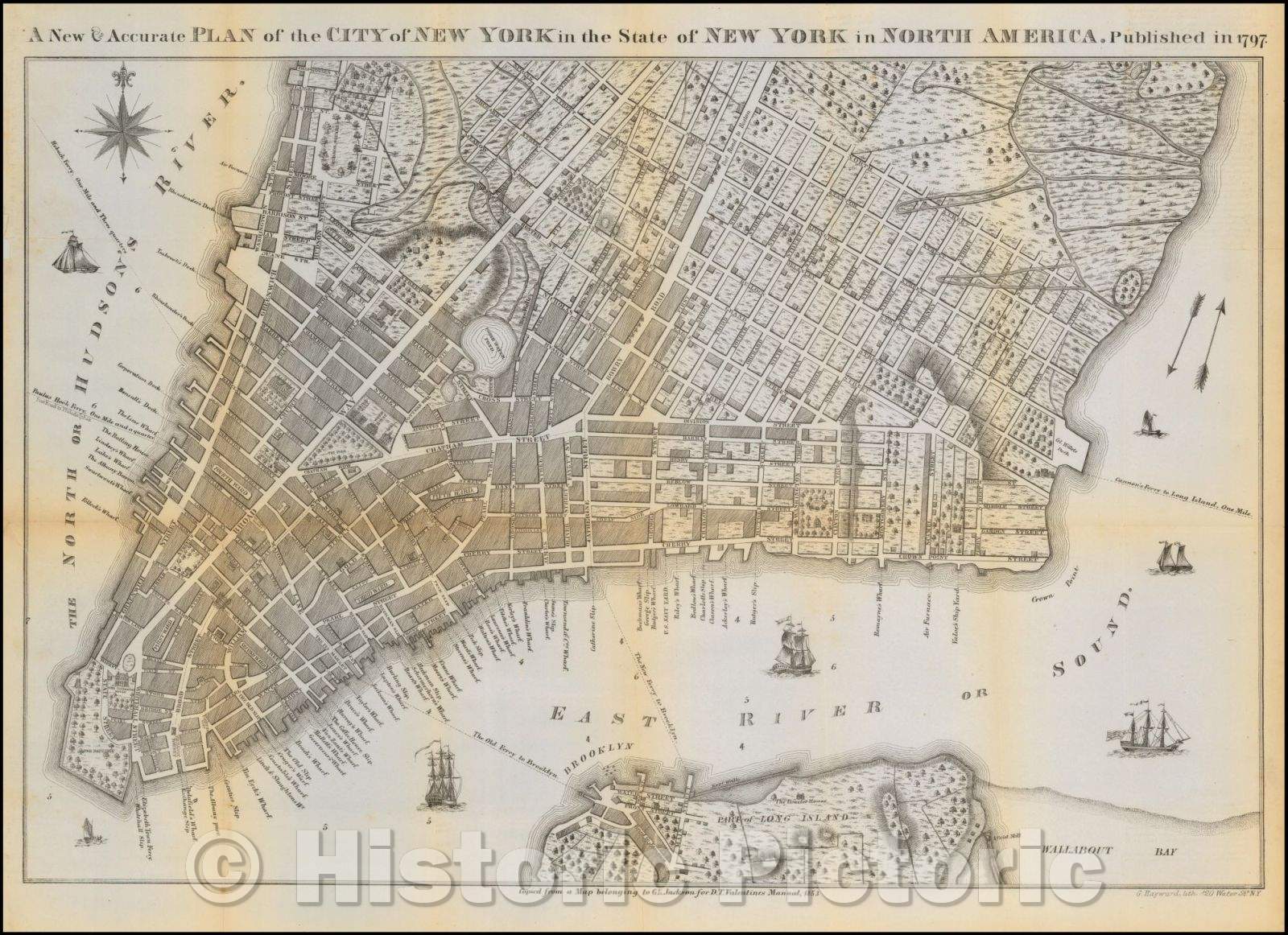 Historic Map - A New & Accurate Plan of the City of New York in the State of New York in North America, 1853, Valentine's Manual - Vintage Wall Art