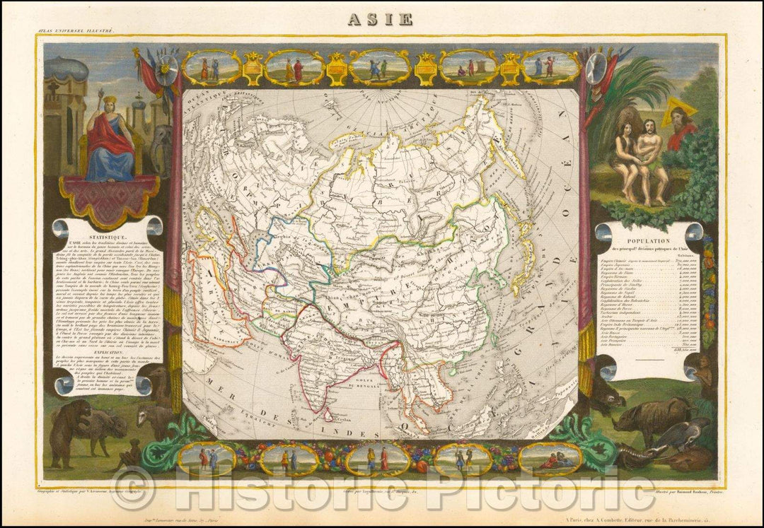 Historic Map - Asia, 1849, Victor Levasseur - Vintage Wall Art