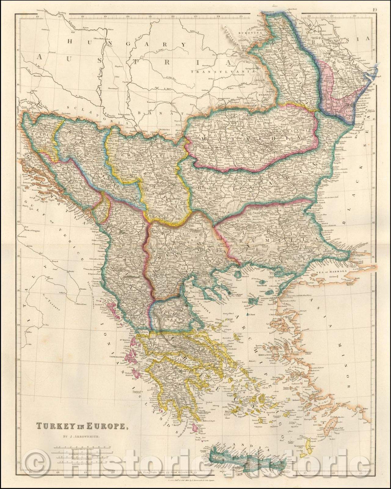 Historic Map - Turkey in Europe, 1854, John Arrowsmith - Vintage Wall Art