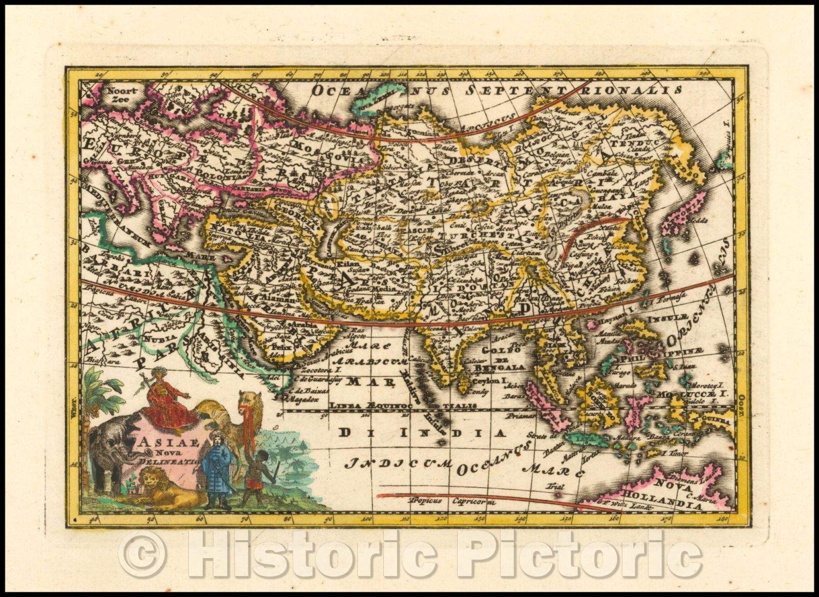 Historic Map - Asiae Nova Delineatio/Map of Asia and the East Indies, 1729, Adam Friedrich Zurner - Vintage Wall Art