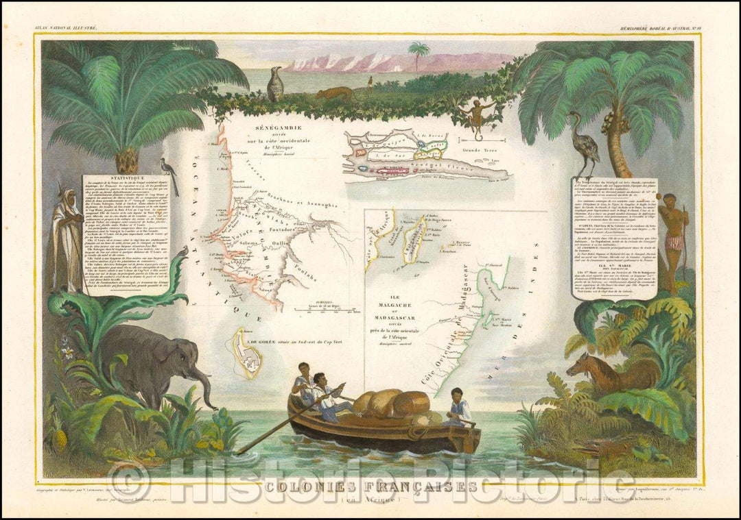 Historic Map - Senegal, Isle de Goree, and Madagascar] Co/The French Colonies in Africa, including Senegal, Isle de Goree, and Madagascar, 1850 - Vintage Wall Art