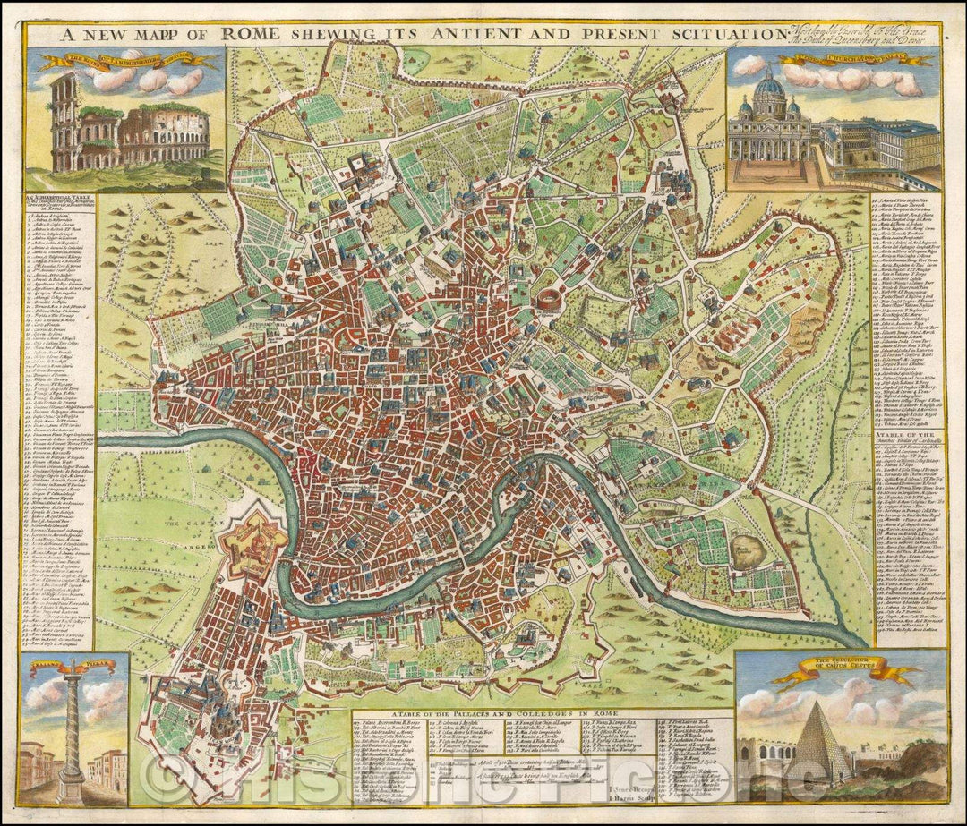 Historic Map - A New Mapp of Rome Shewing Its Antient And Present Scituation, 1721, John Senex - Vintage Wall Art