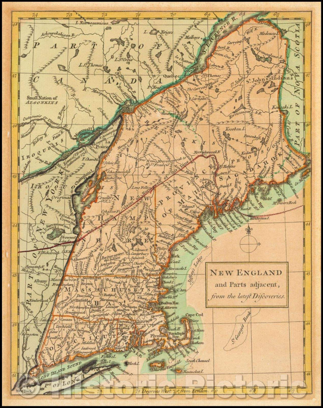 Historic Map - New England and Parts adjacent, from the latest Discoveries, 1756, Richard William Seale - Vintage Wall Art