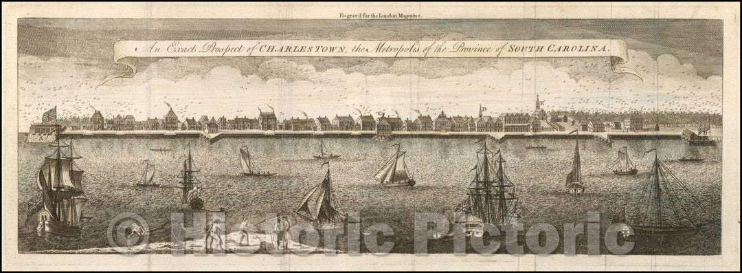 Historic Map - An Exact Prospect of Charlestown, the Metropolis of the Province of South Carolina, 1779, London Magazine - Vintage Wall Art