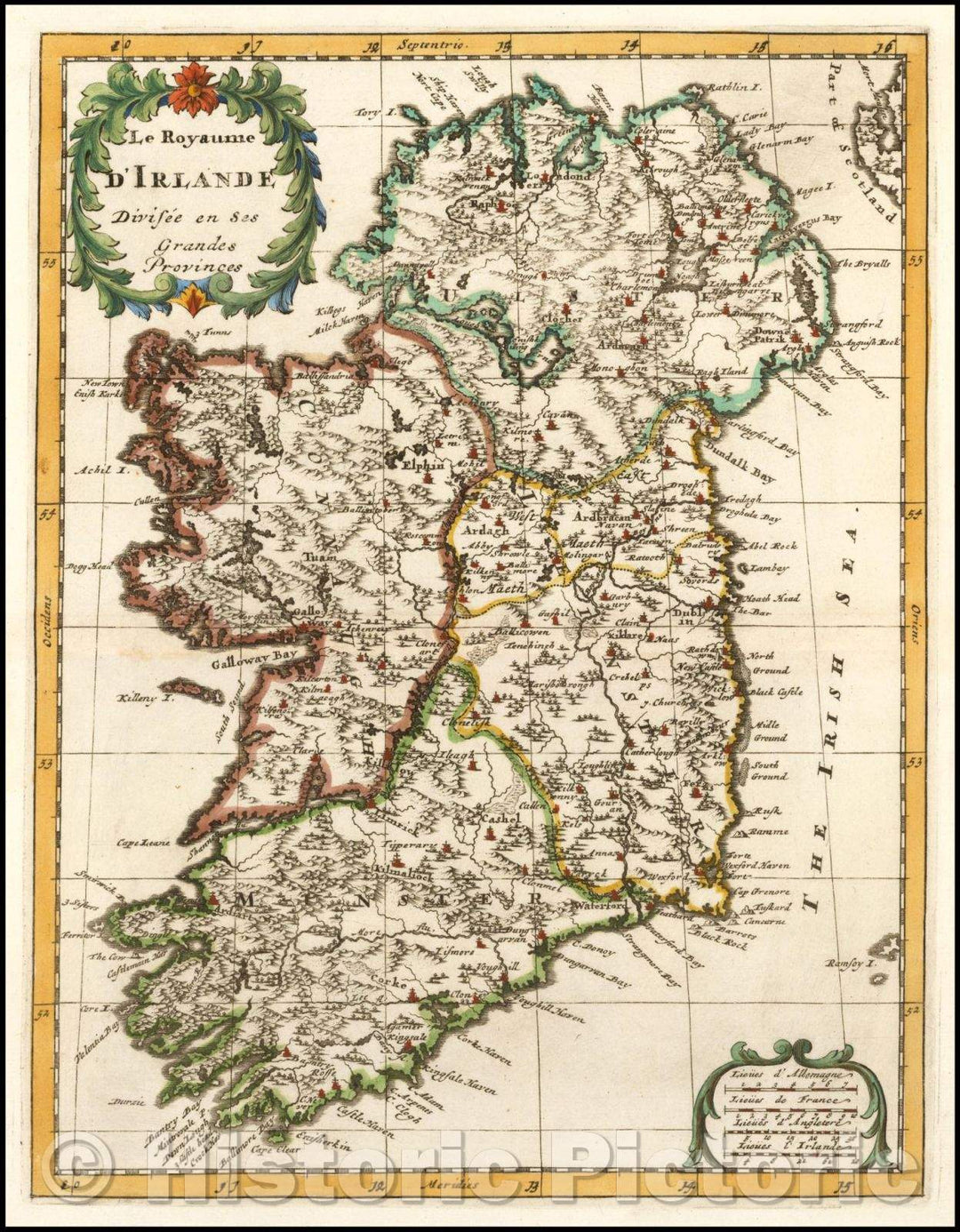 Historic Map - Le Royaume d'Irlande Divisee en Ses Grandes Provinces/The Kingdom of Ireland Divided into Its Grand Provinces, 1700, Sanson fils - Vintage Wall Art