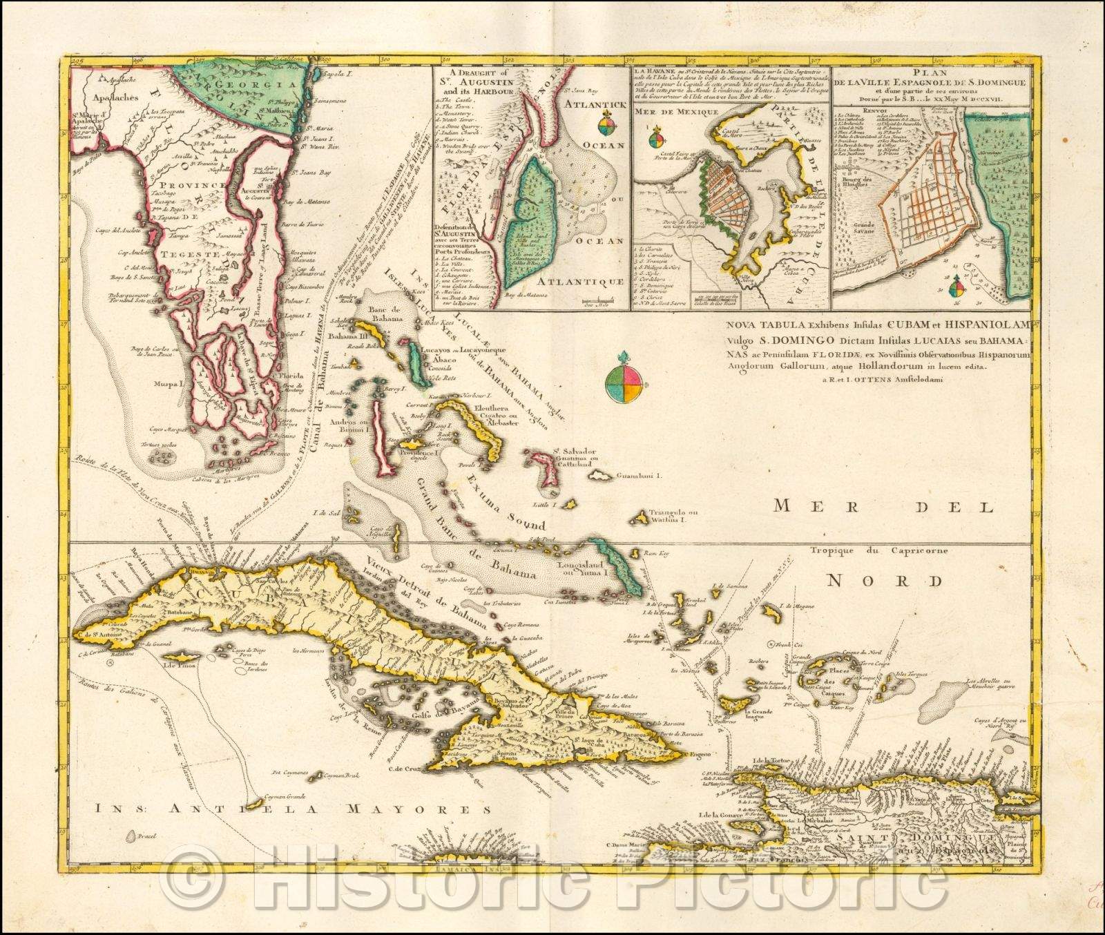 Historic Map - Nova Tabula Exhibens Insulas Cubam et Hispaniolam vulgo S. Domingo Dictam Insulas Lucaias seu Bahamanas, Floridae ex Novissimis Observati, 1740 - Vintage Wall Art