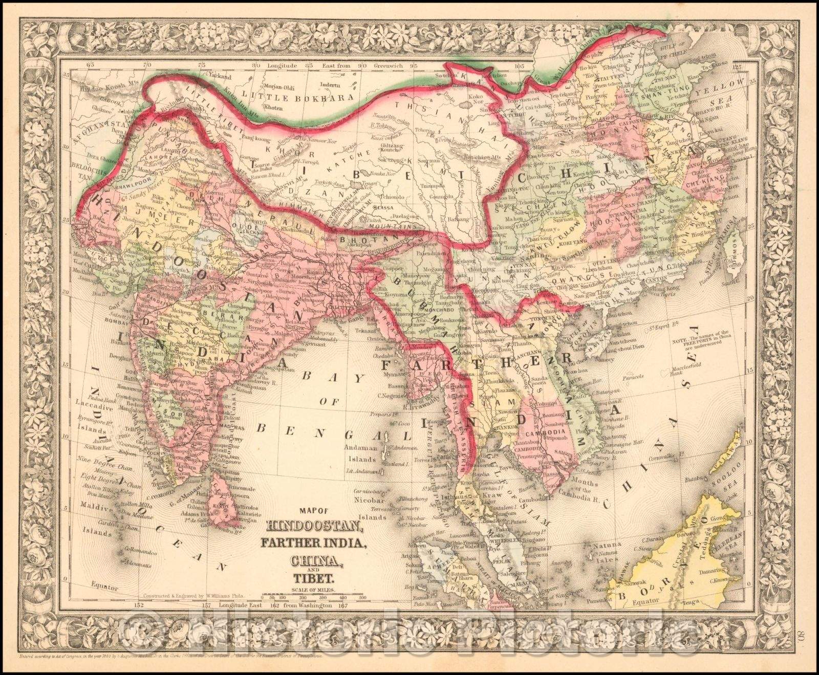 Historic Map - Map of Hindoostan, Farther India, China and Tibet, 1864, Samuel Augustus Mitchell Jr. v4