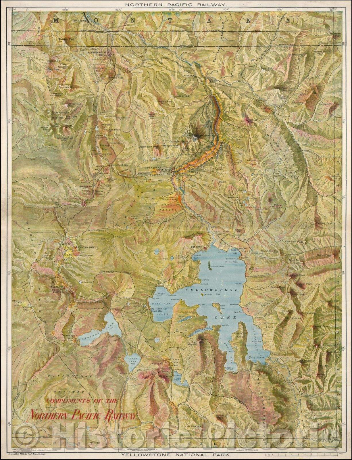 Historic Map - Yellowstone National Park, 1898, Poole Brothers - Vintage Wall Art