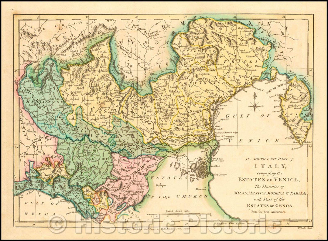 Historic Map - The North East Part of Italy, Comprising the Estates of Venice, The Dutchies of Milan, Mantua, Modena & Parma, 1794, Robert Wilkinson - Vintage Wall Art