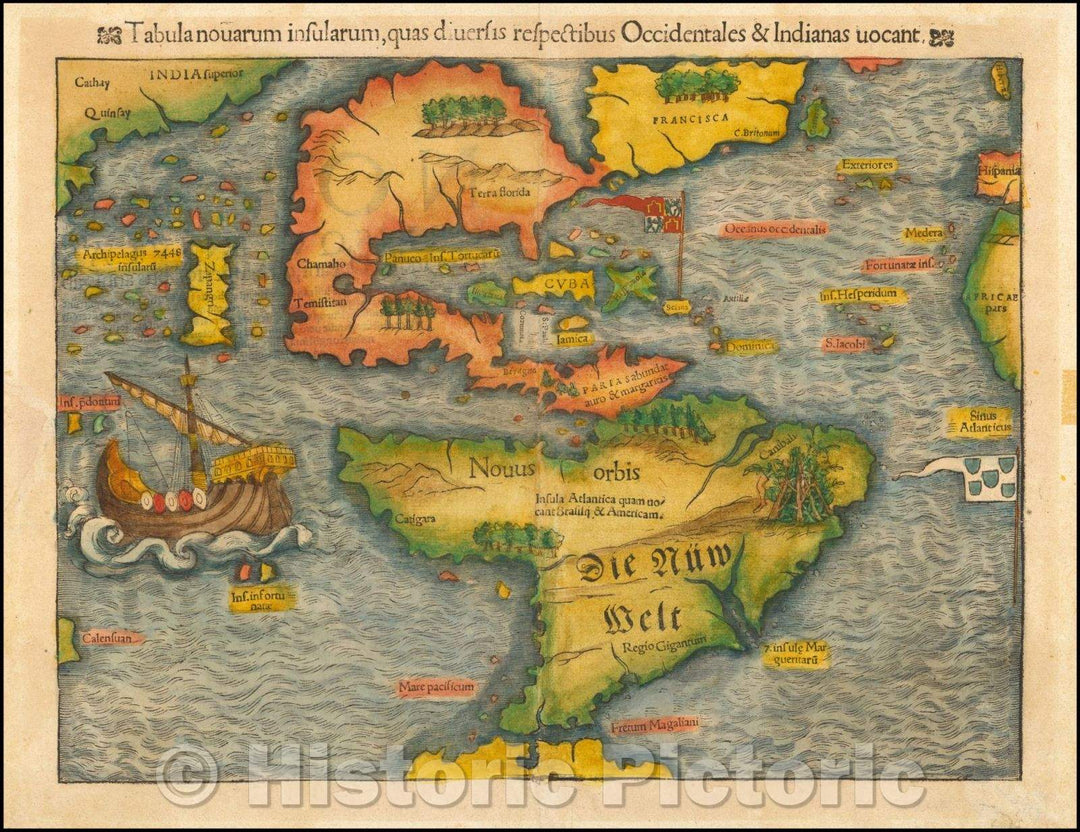 Historic Map - Tabula novarum insularum, quas Diversis respectibus Occidentales & Indianas uocant. 1st Map of the continent of America, 1554, Sebastian M?nster v1