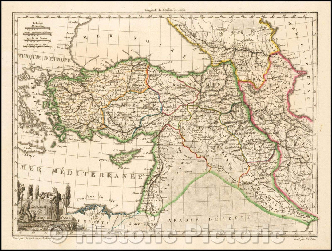 Historic Map - Turquie d'Asie [shows Cyprus]/Turkey in Asia [shows Cyprus], 1812, Conrad Malte-Brun - Vintage Wall Art