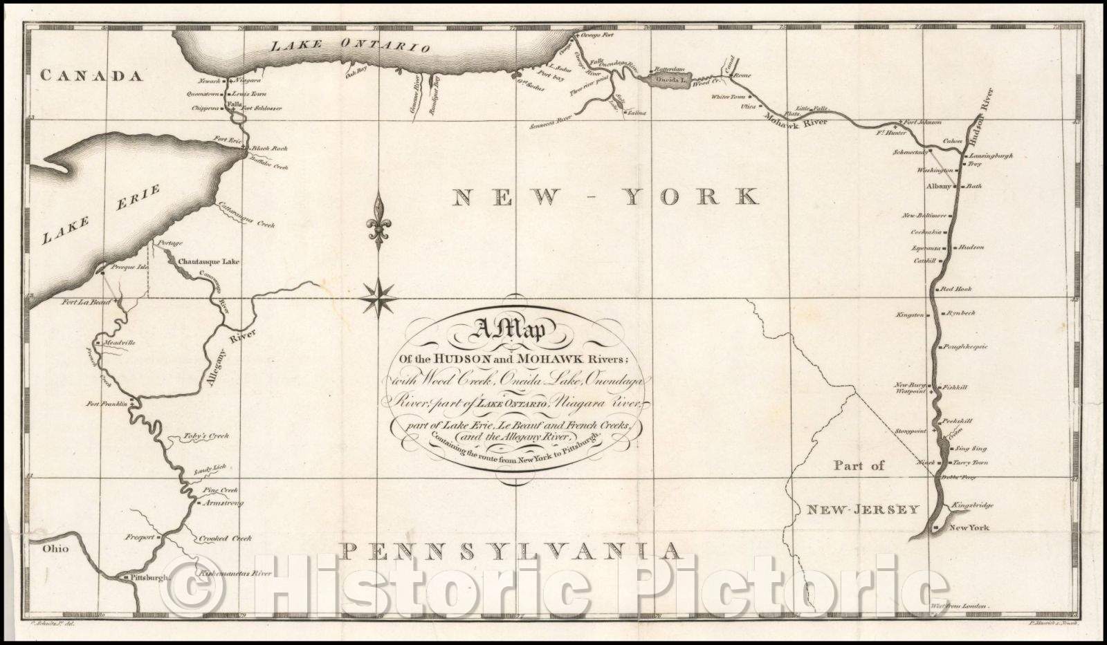 Historic Map - Hudson and Mohawk Rivers; with Wood Creek, Oneida Lake, Onondaga River, part of Lake Ontario, Niagara River, part of Lake Erie, Le Beauf, 1810 - Vintage Wall Art