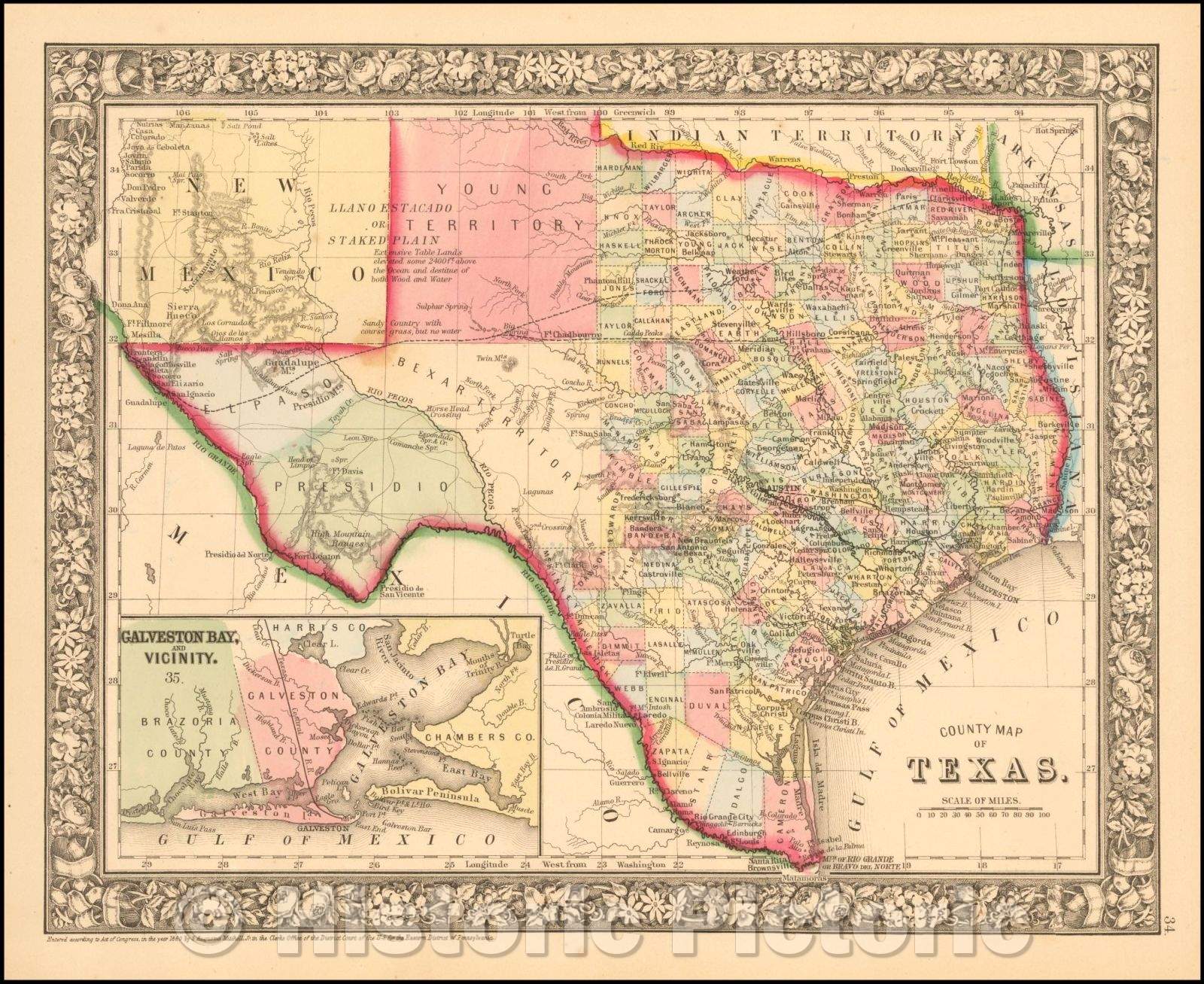 Historic Map - County Map of Texas, 1863, Samuel Augustus Mitchell Jr. v2