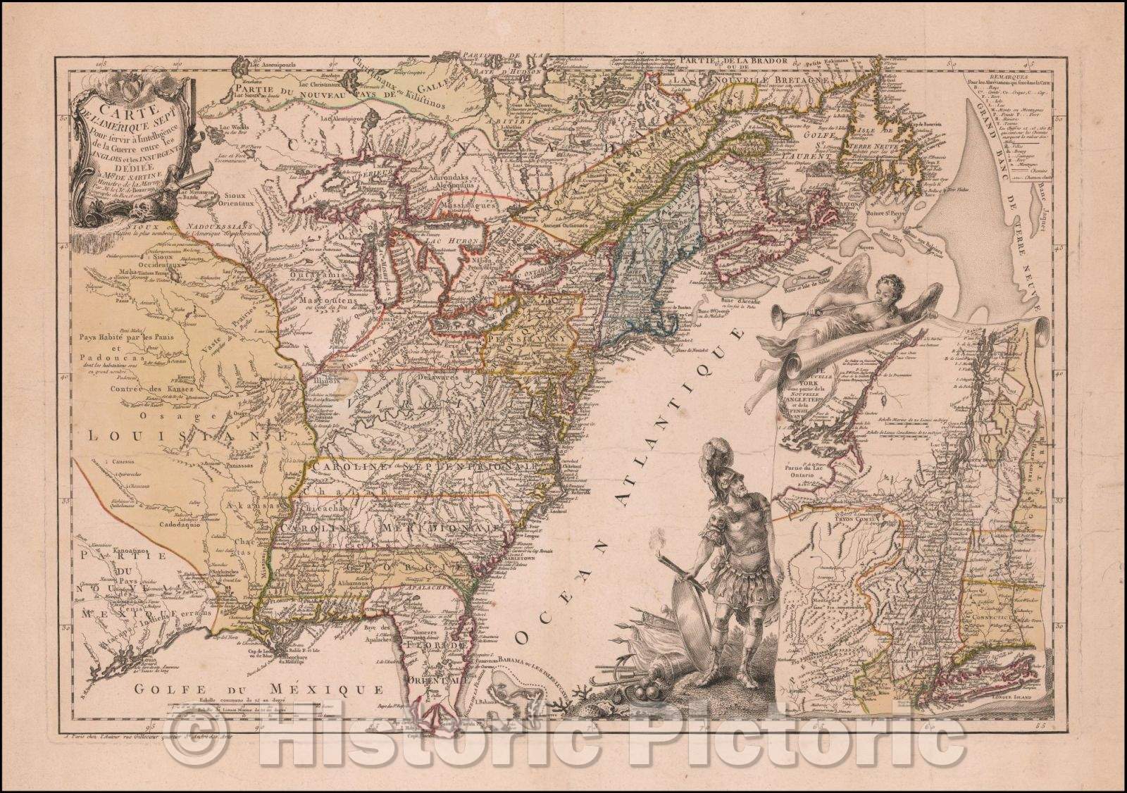 Historic Map - Carte De L'Amerique Septle. Pour servir a l'intelligence de la Guerre entre les Anglois et les Insurgents, 1777, Jean de Beaurain - Vintage Wall Art