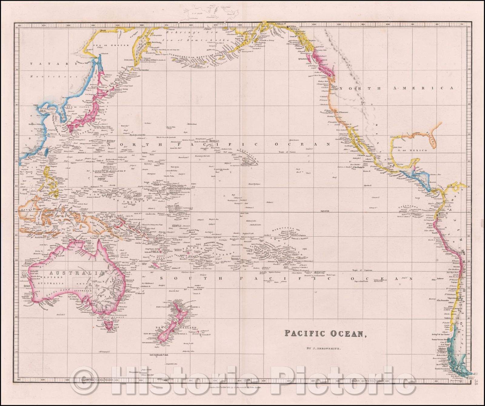 Historic Map - Pacific Ocean, 1851, John Arrowsmith - Vintage Wall Art