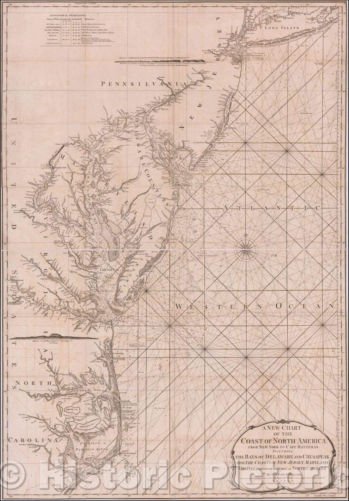 Historic Map - The Coast of North America From New York to Cape Hatteras Including the Bays of Delaware and Chesapeak, with The Coasts of New Jersey, 1809 - Vintage Wall Art