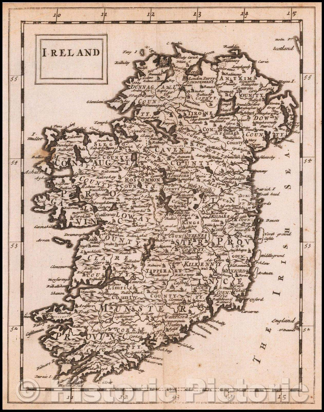 Historic Map - Ireland, 1681, Sir Jonas Moore - Vintage Wall Art