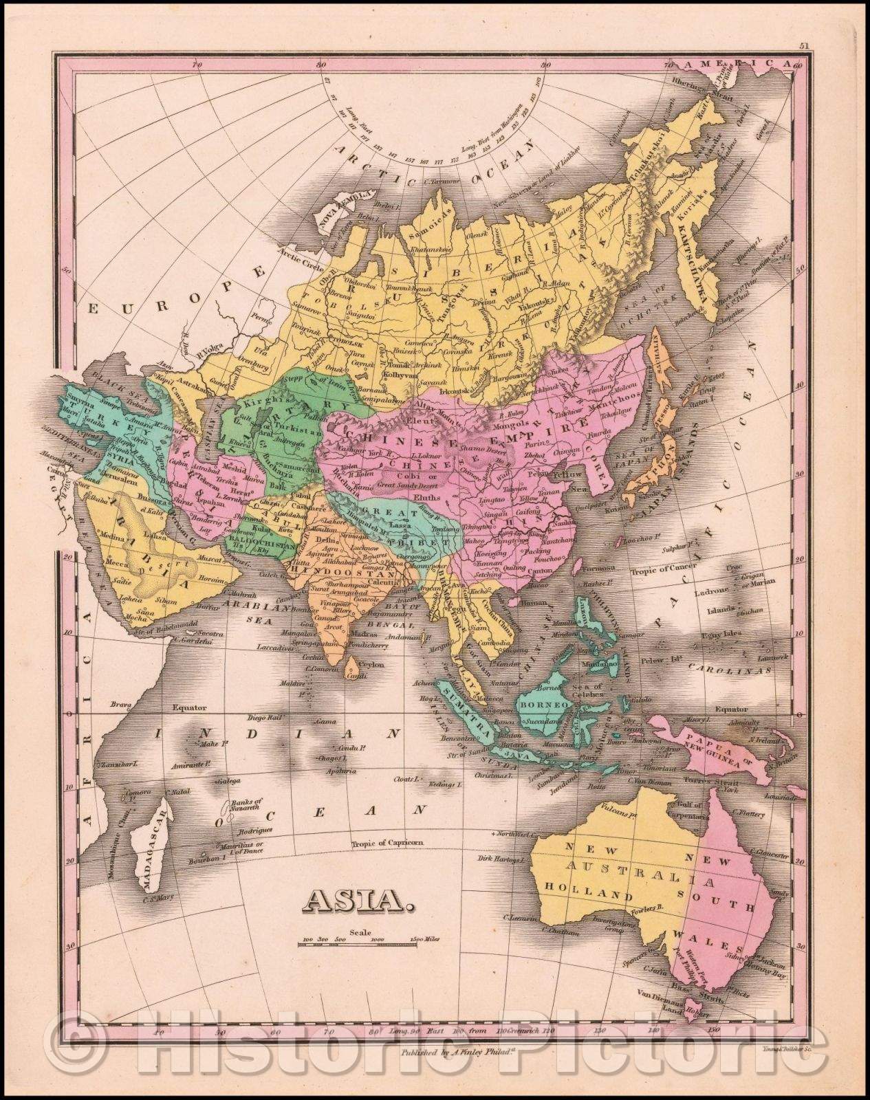 Historic Map - Asia [with Australia], 1827, Anthony Finley - Vintage Wall Art