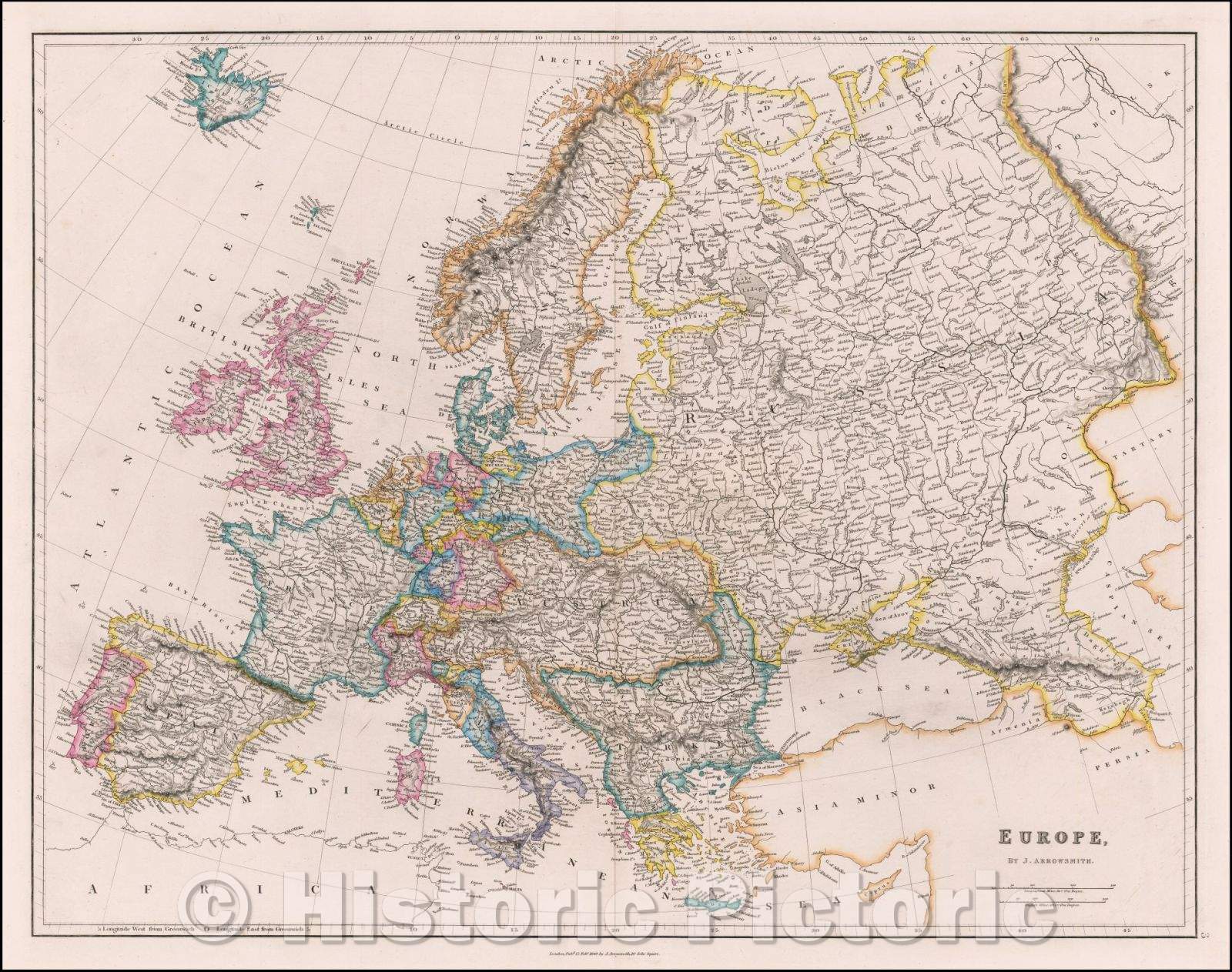 Historic Map - Europe, 1842, John Arrowsmith - Vintage Wall Art