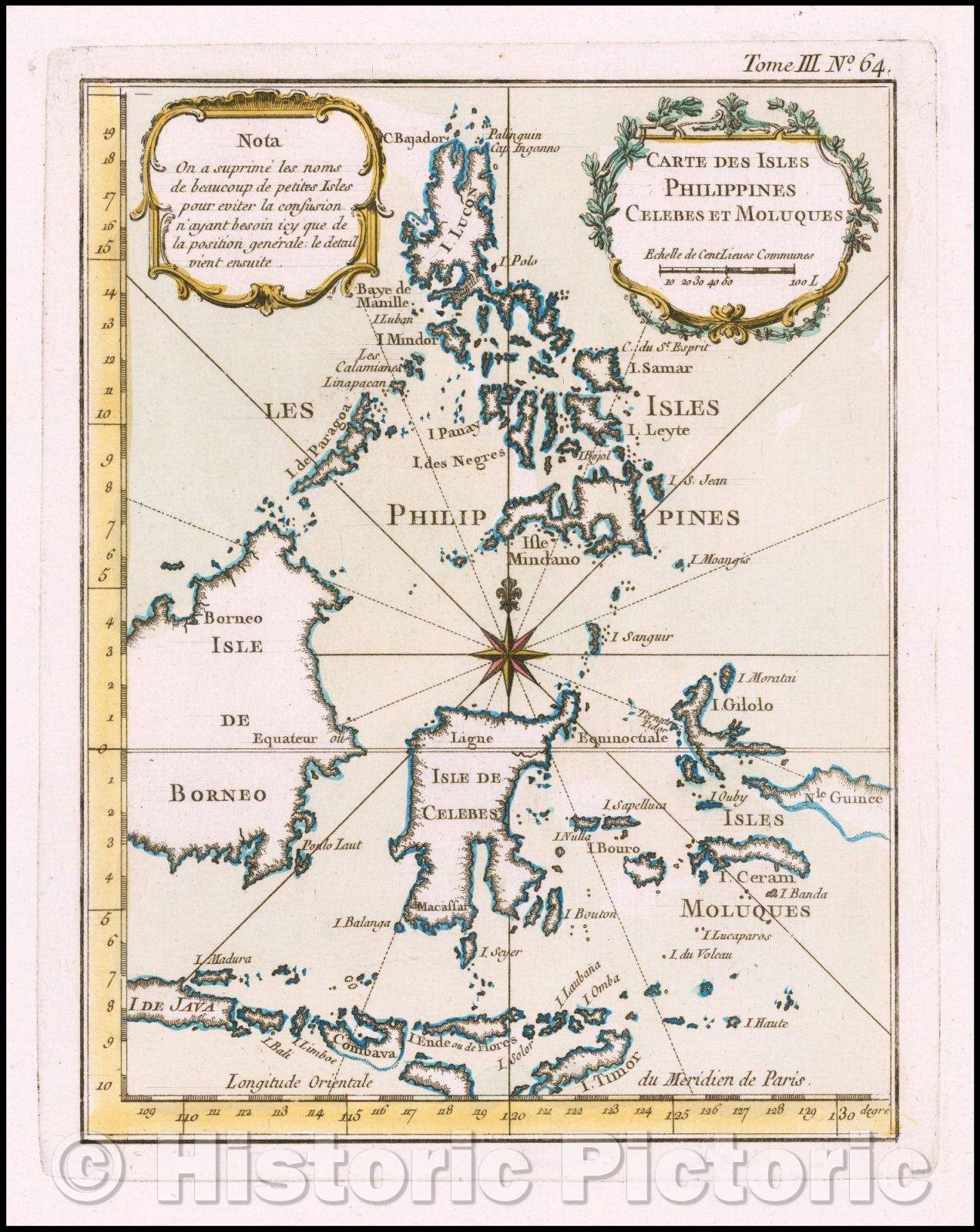 Historic Map - Carte Des Isles Philippines Celebes et Moluques/Carte et Des Isles Philippines Celebes Moluccas, 1764, Jacques Nicolas Bellin - Vintage Wall Art