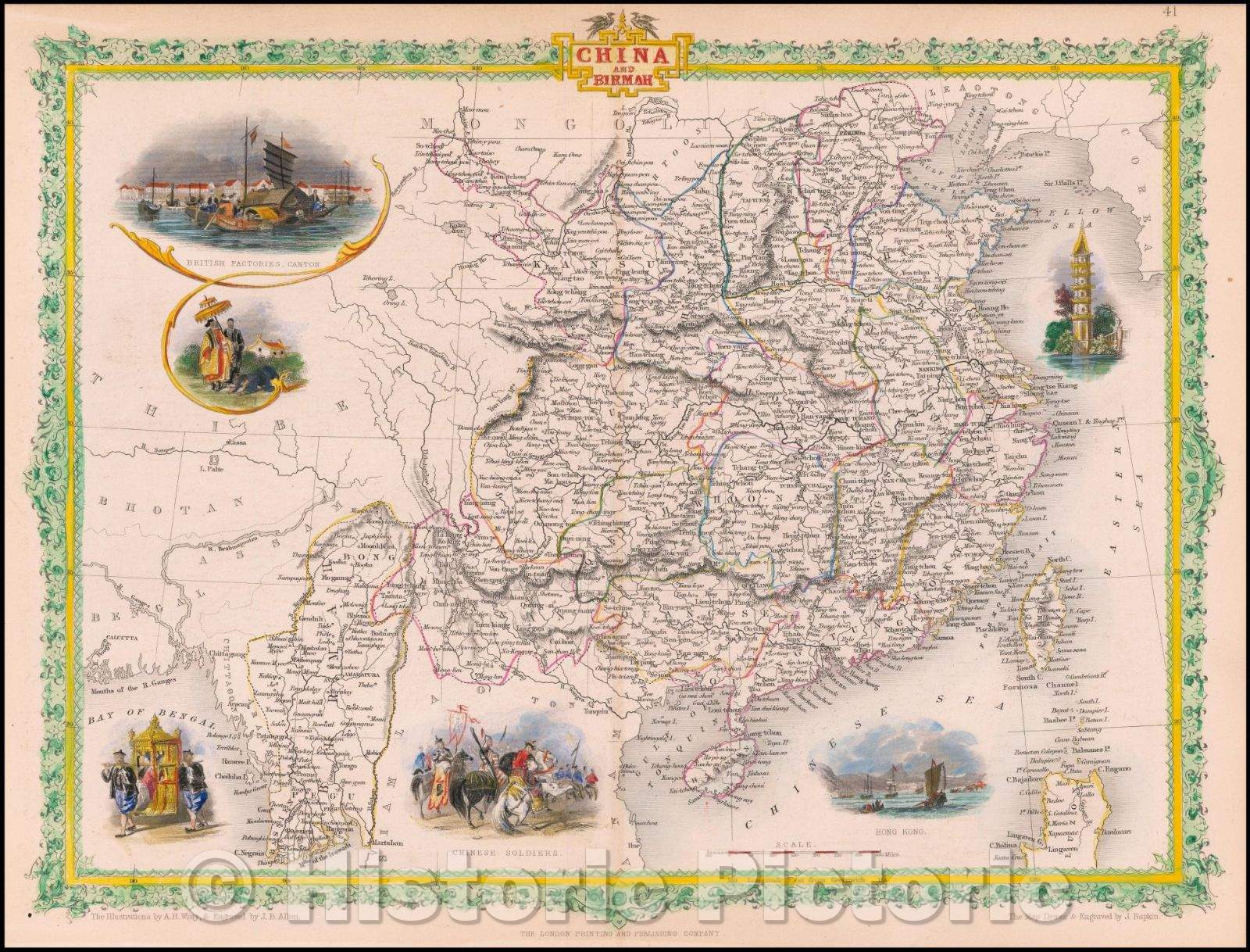 Historic Map - China and Birmah (View of Hong Kong), 1851, John Tallis v3