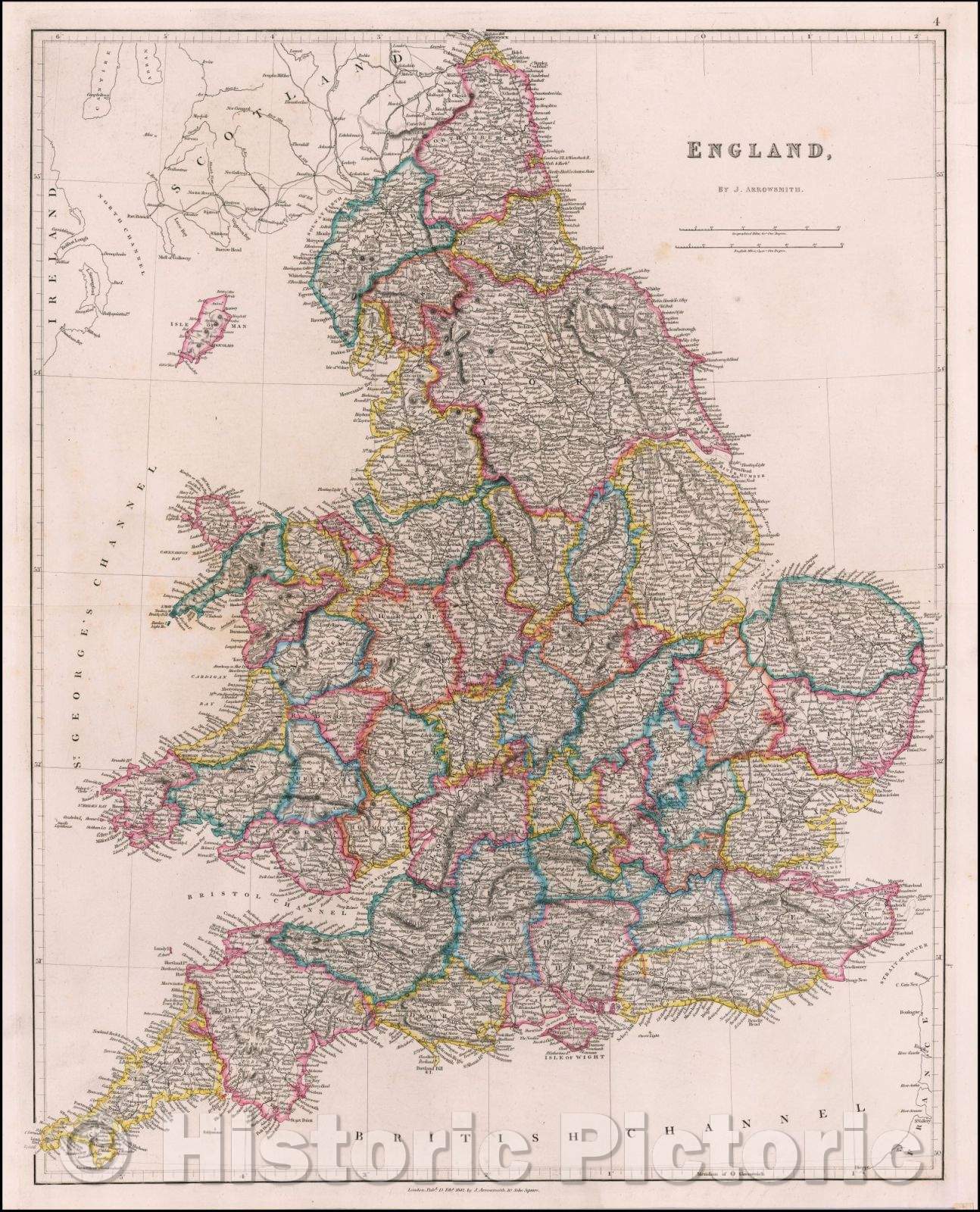 Historic Map - England. By. J. Arrowsmith, 1842, John Arrowsmith - Vintage Wall Art