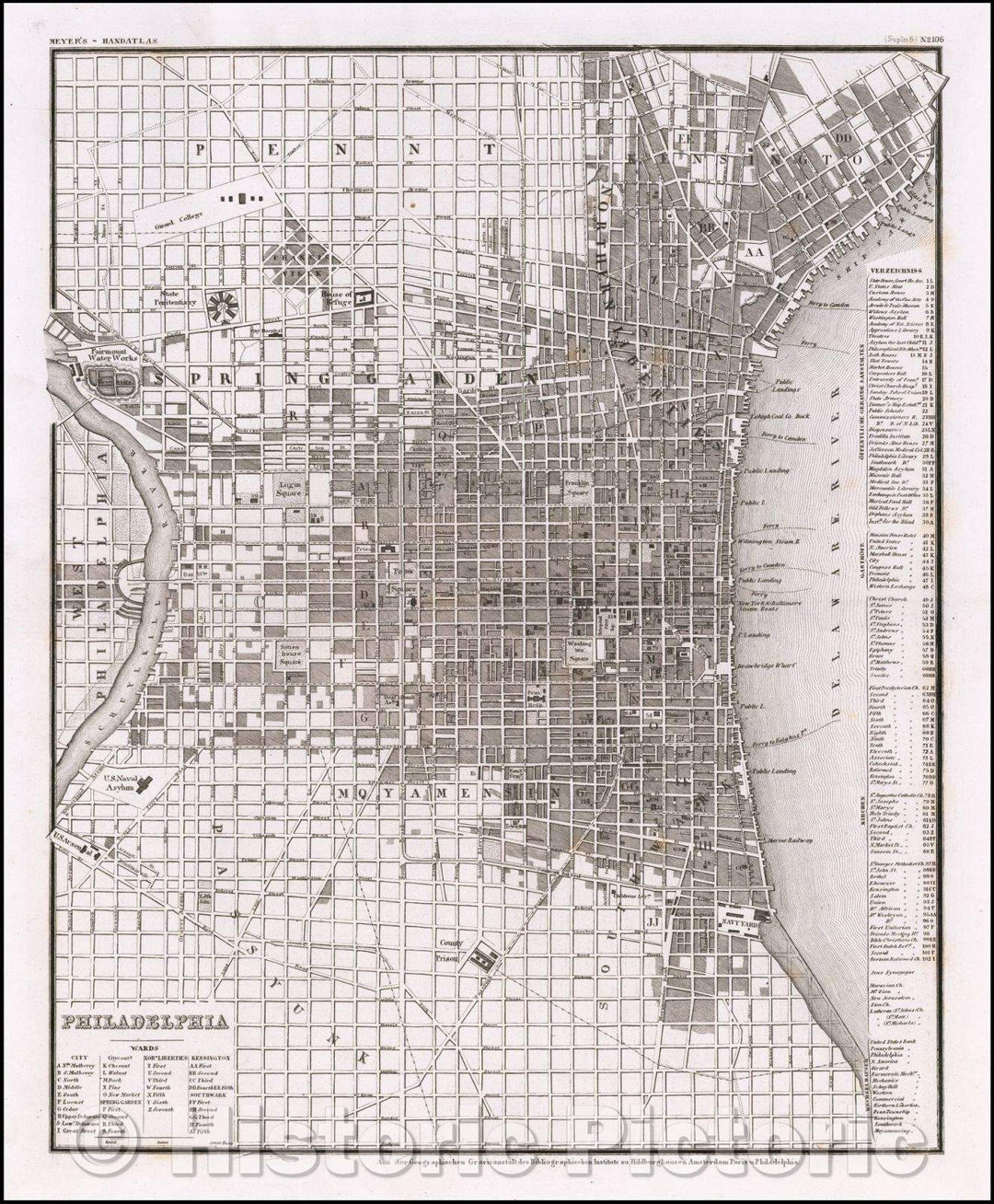 Historic Map - Philadelphia, 1846, Joseph Meyer - Vintage Wall Art