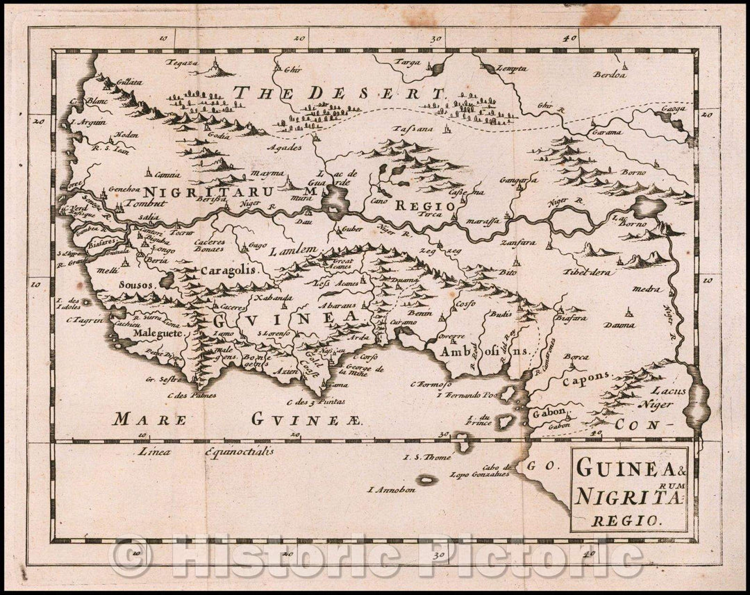 Historic Map - Guinea & Nigritarum Regio/English Map of part of West Africa, 1681, Sir Jonas Moore - Vintage Wall Art