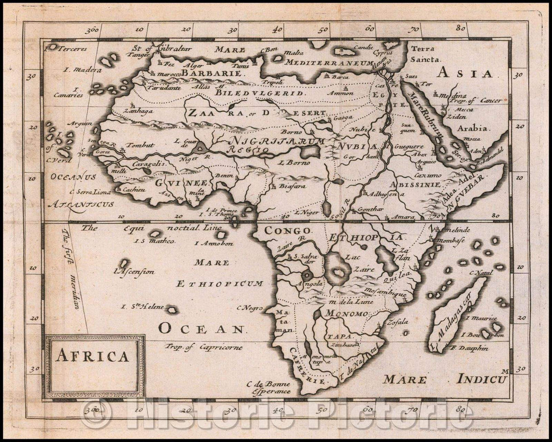 Historic Map - Africa, 1681, Sir Jonas Moore - Vintage Wall Art