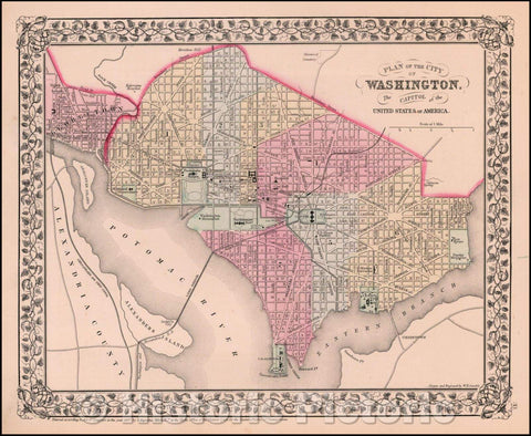 Historic Map - Plan of the City of Washington. The Capitol of the United States of America, 1872, Samuel Augustus Mitchell Jr. v2