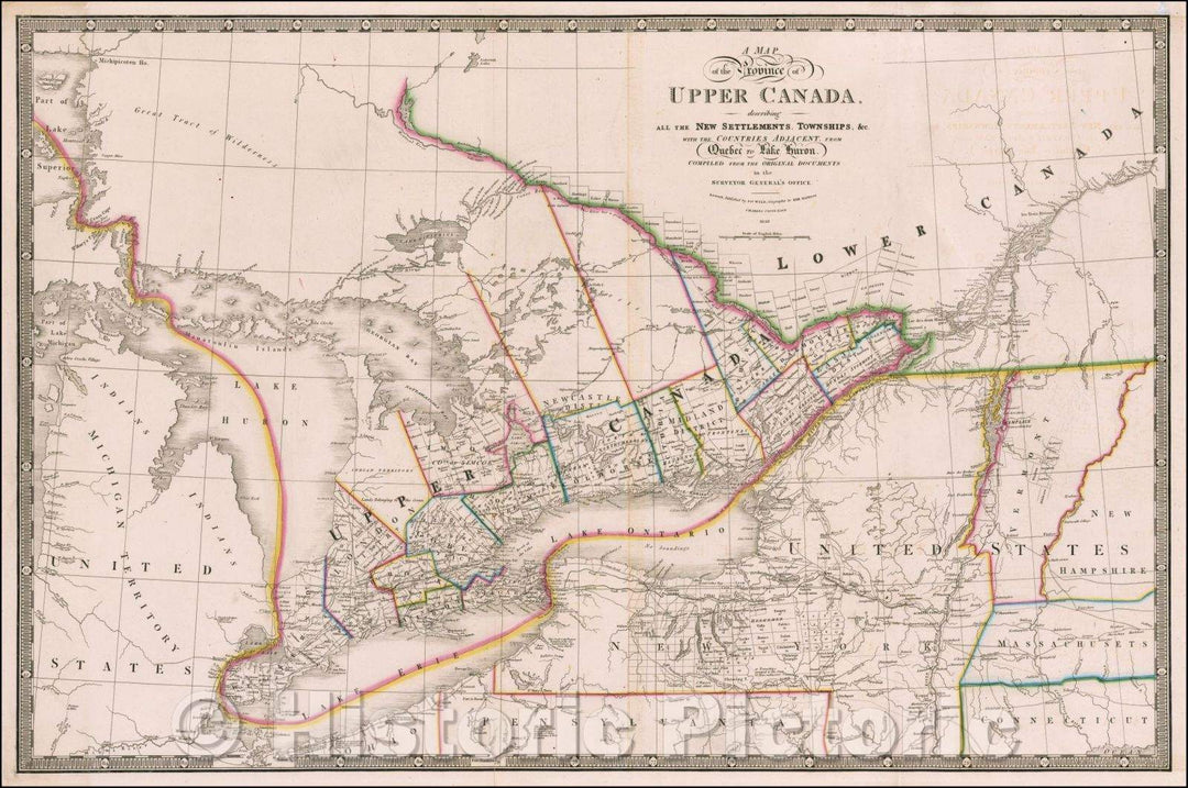 Historic Map - A Map of the Province of Upper Canada, describing all the New Settlements, Townships, From Quebec to Lake Huron, 1843, James Wyld - Vintage Wall Art