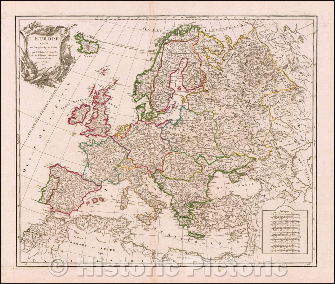 Historic Map - L'Europe divisee en ses principaux Etats/Map of Europe, 1757, Didier Robert de Vaugondy - Vintage Wall Art