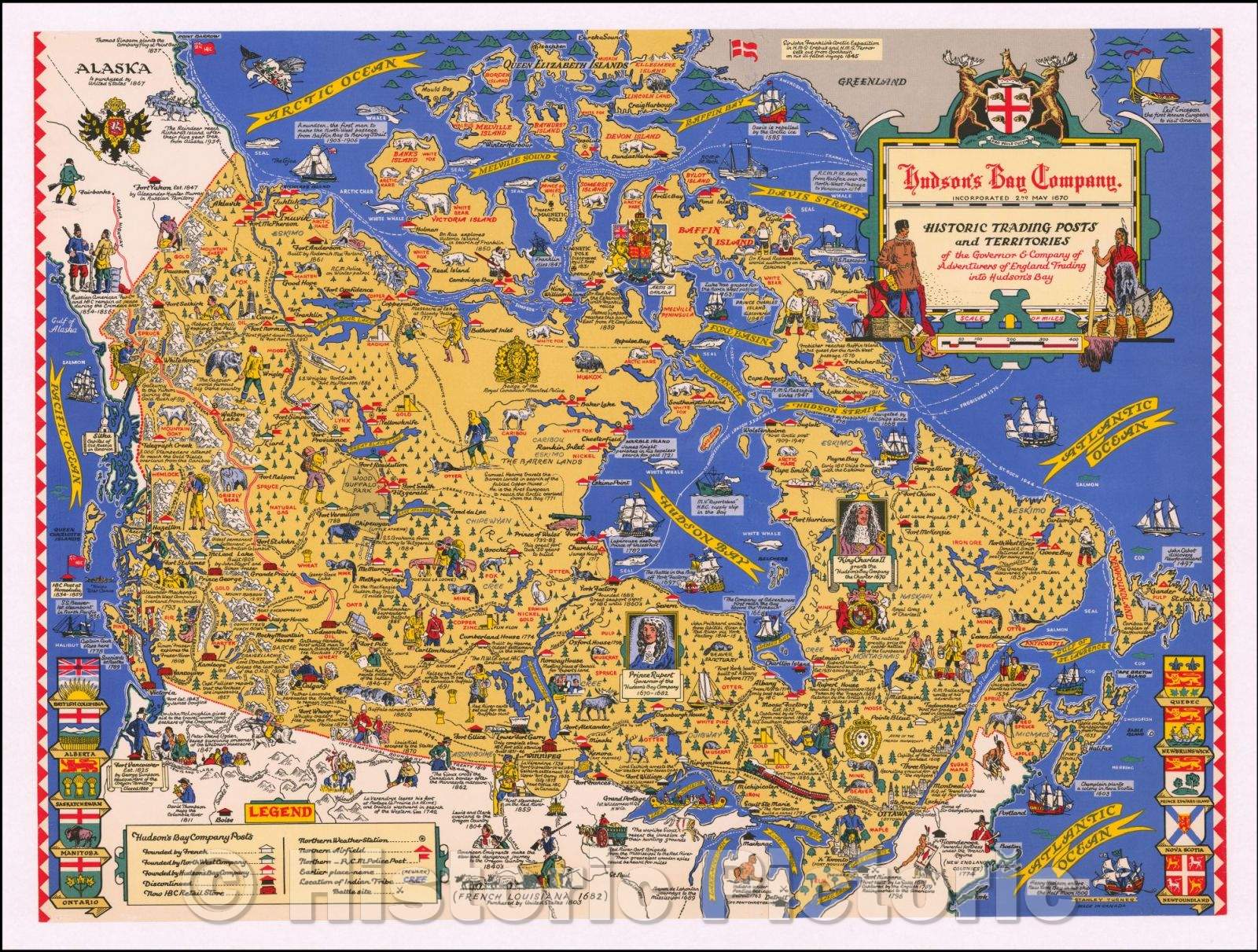 Historic Map - Historic Trading Posts and Territories of the Governor & Company of Adventurers of England Trading into Hudson's Bay, 1947, Stanley Turner - Vintage Wall Art