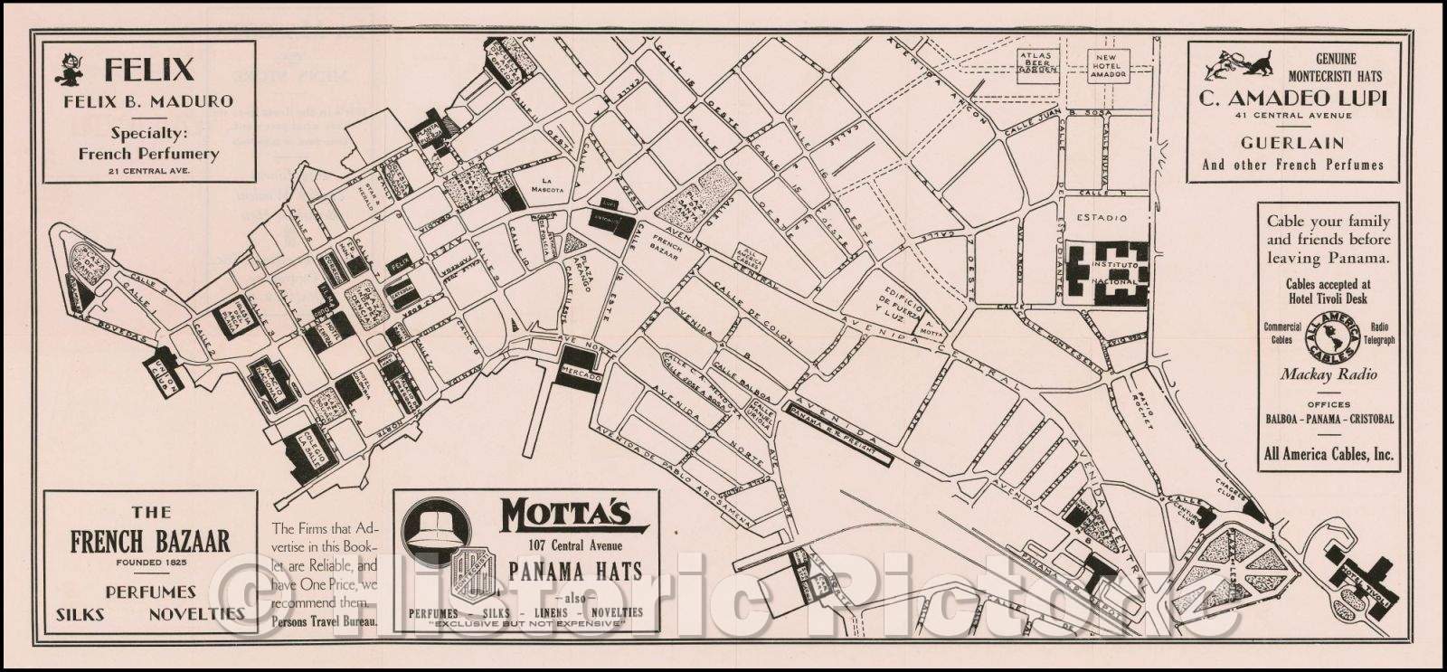 Historic Map - Map of the Main Business Section of Panama with Points of Historic Interest, 1924, Persons' Travel Bureau - Vintage Wall Art