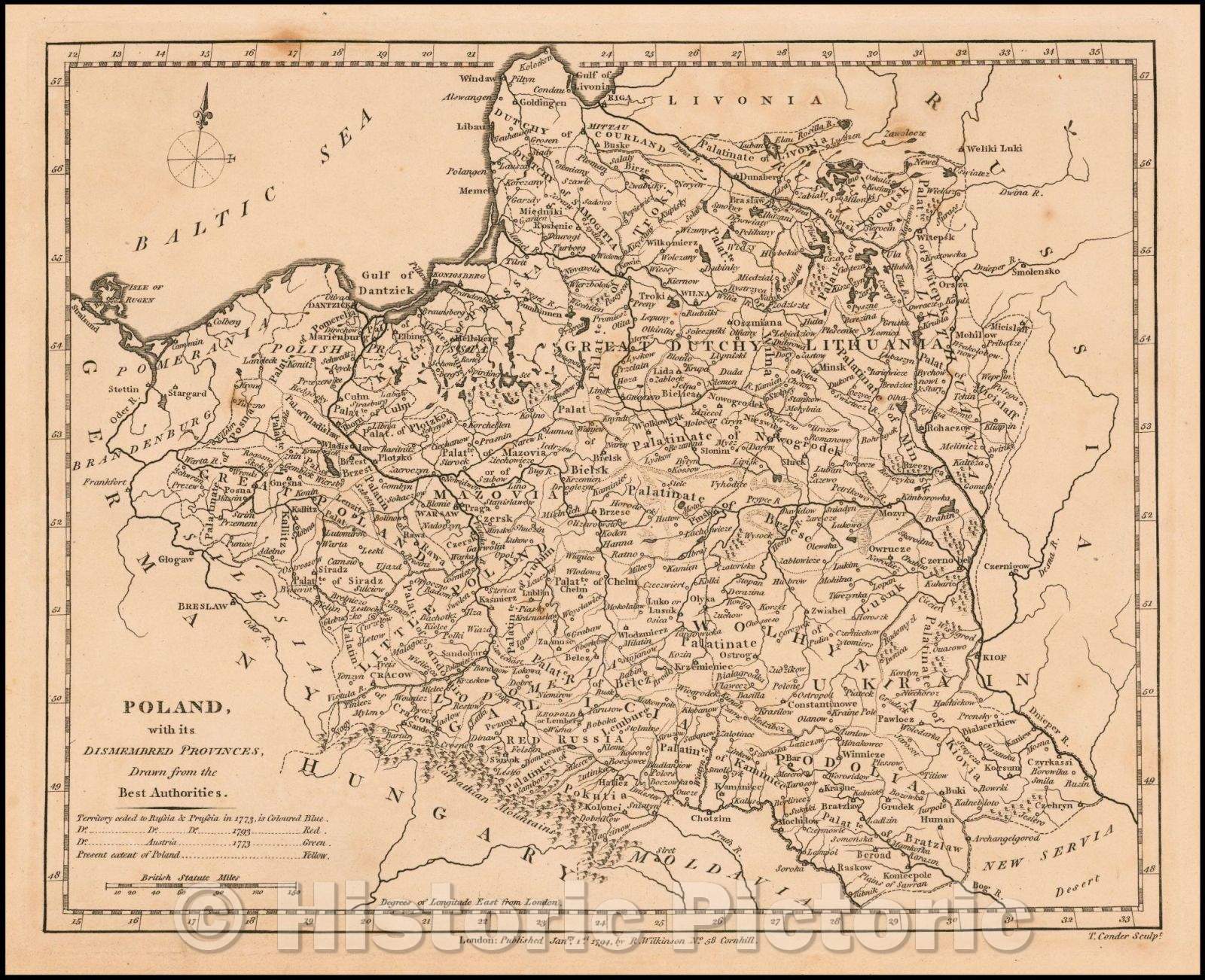 Historic Map - Poland with its Dismembered Provinces, 1794, Robert Wilkinson - Vintage Wall Art