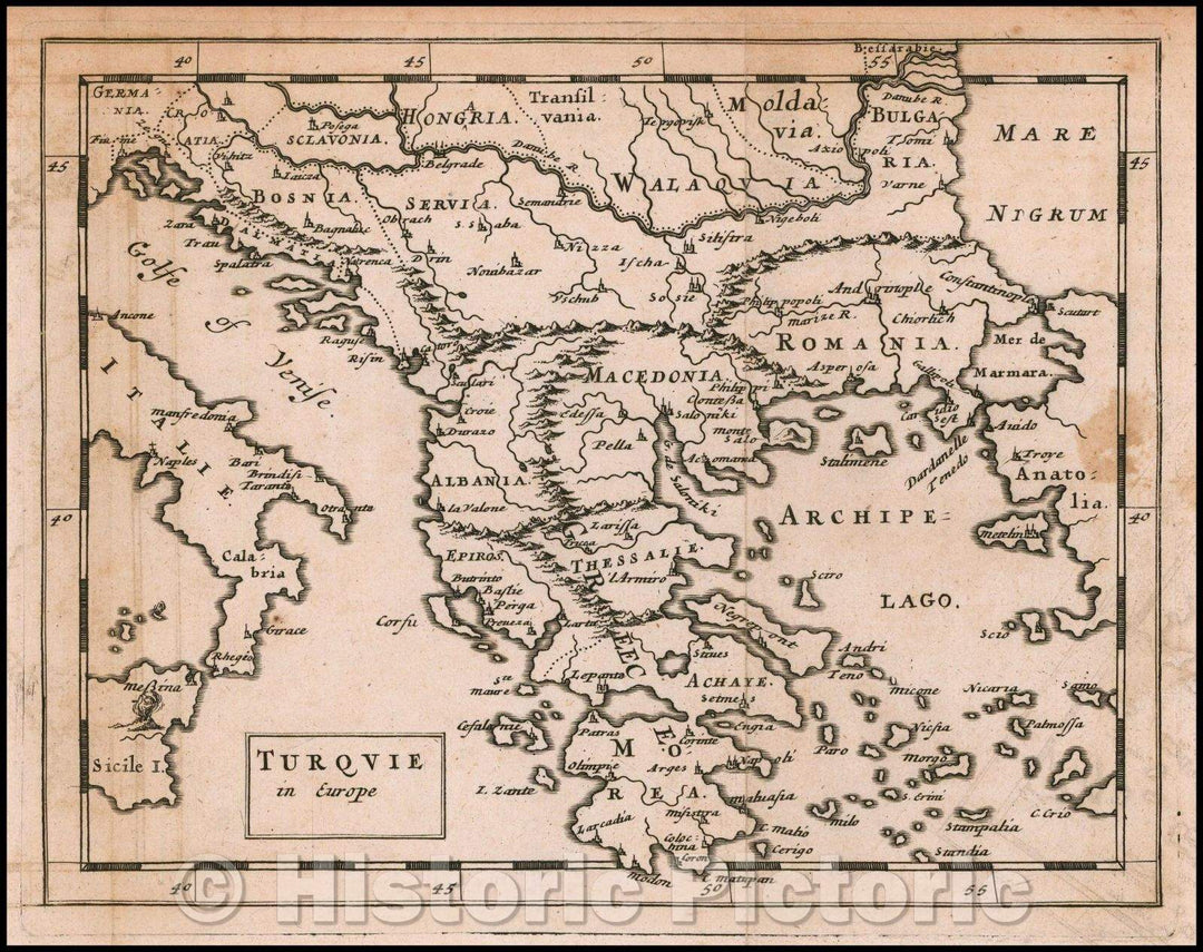 Historic Map - Greece, Turquie in Europe, 1681, Sir Jonas Moore - Vintage Wall Art