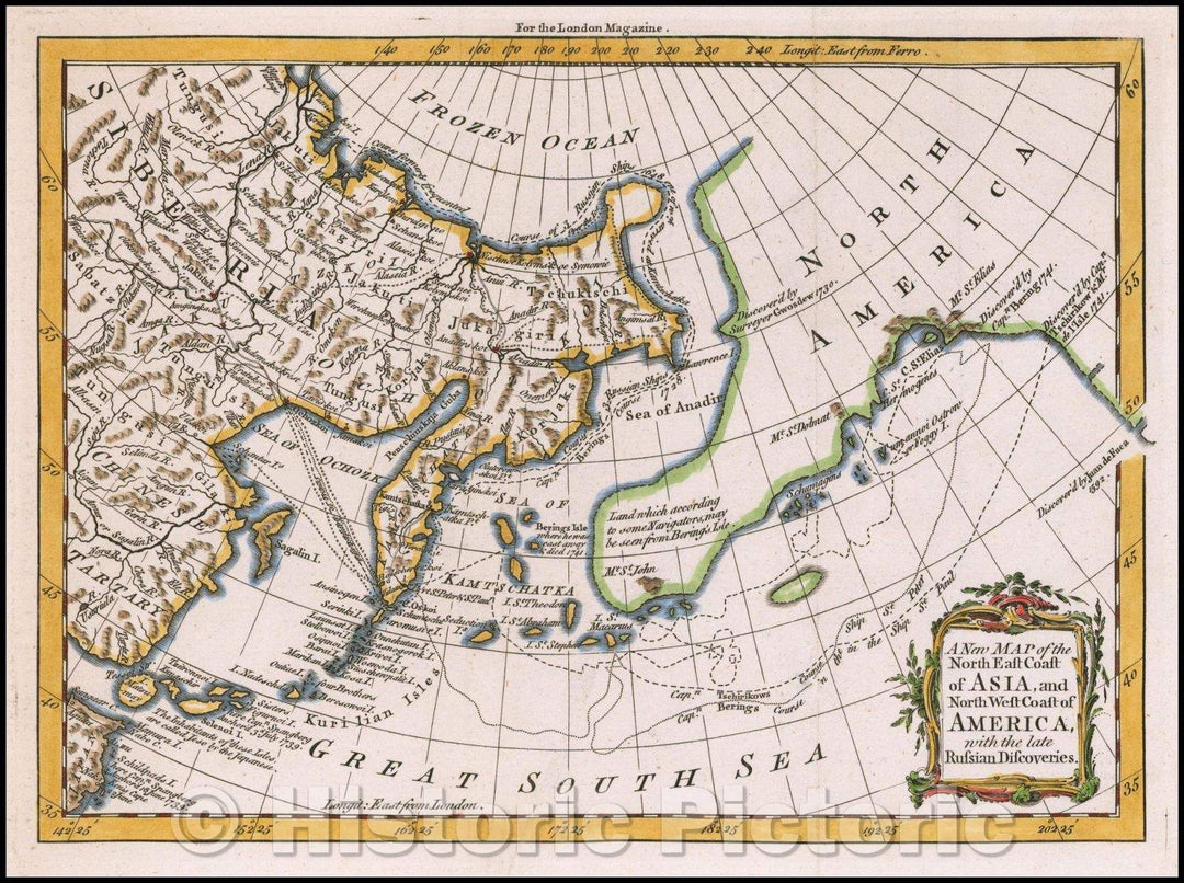 Historic Map - The North East Coast of Asia, and North West Coast of America, with the late Russian Discoveries, 1765, London Magazine - Vintage Wall Art