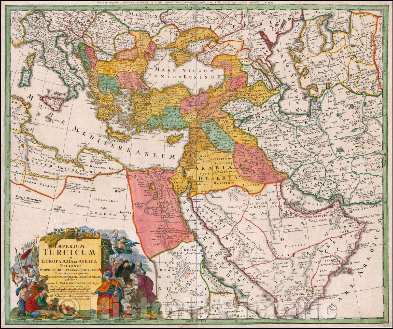 Historic Map - Imperium Turcicum in Europa, Asia, et Africa Regiones Proprias, Tributarias, Clientelares sicut et omens ejusdem, 1730, Johann Baptist Homann - Vintage Wall Art