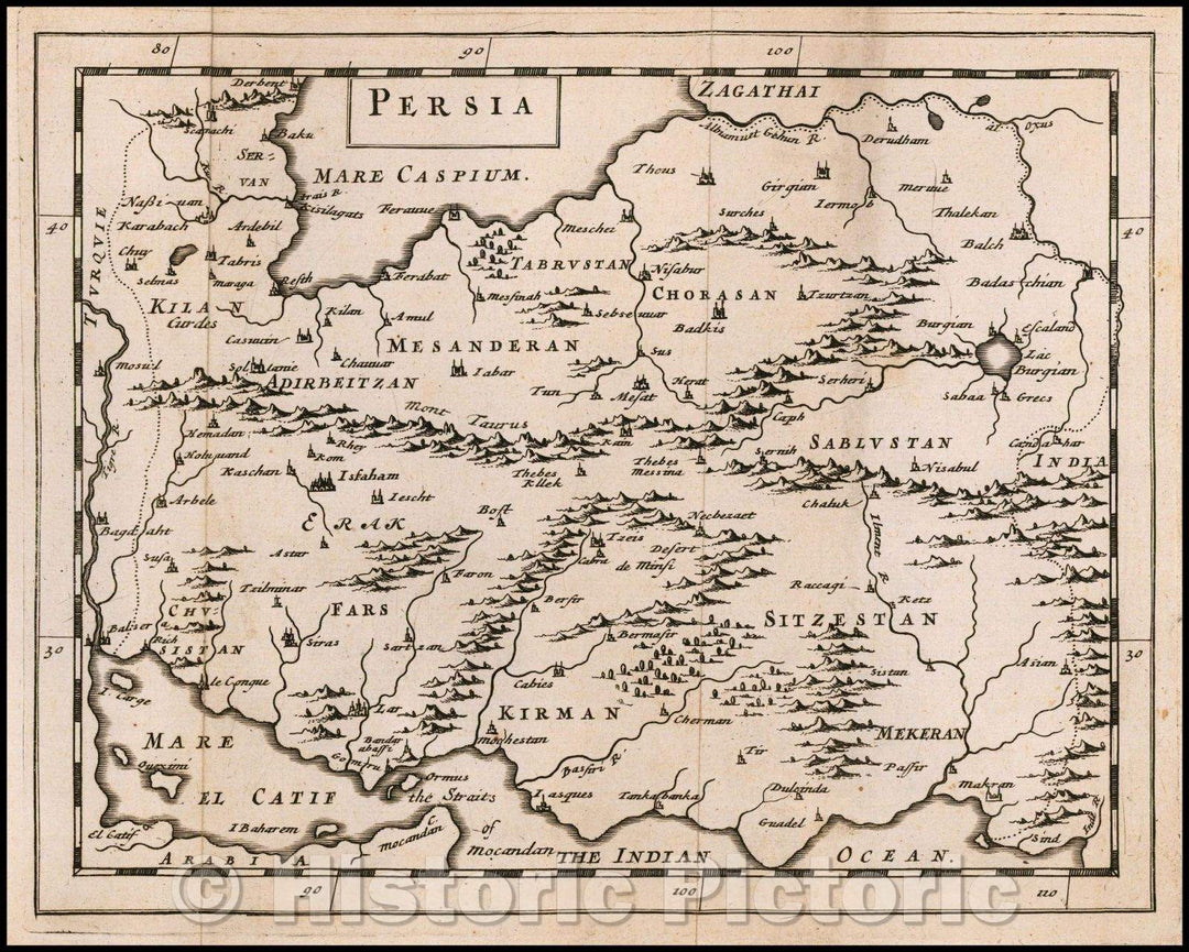 Historic Map - Persia, 1681, Sir Jonas Moore - Vintage Wall Art