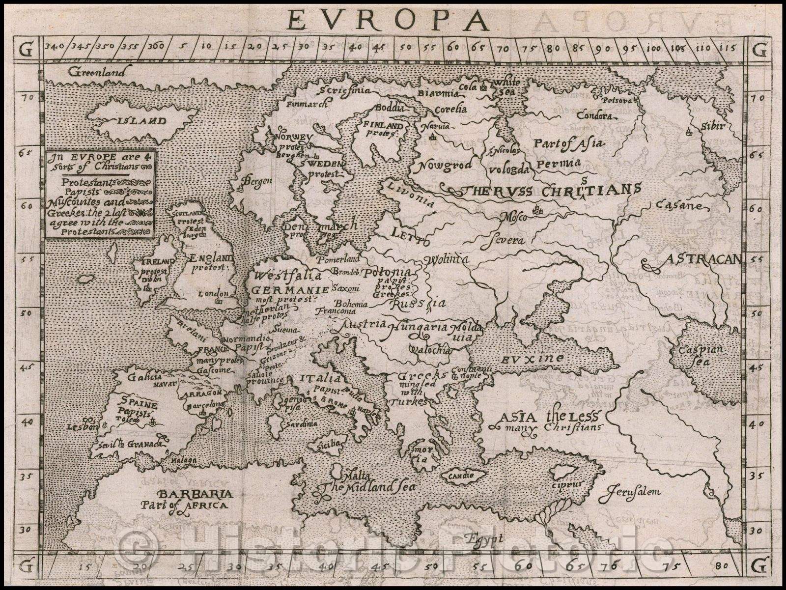 Historic Map - Europa - In Europe are 4 Sorts of Christians, 1574, Ephraim Pagitt - Vintage Wall Art