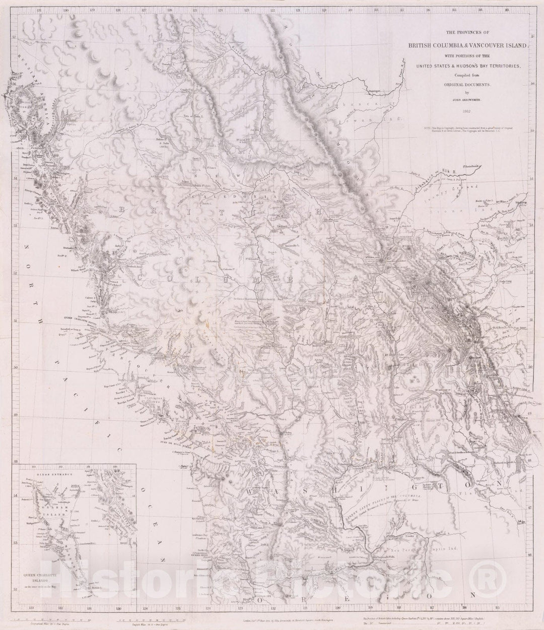 Historic Map - The Provinces of British Columbia & Vancouver Island with Portions of the United States & Hudson's Bay Territories, 1862, John Arrowsmith - Vintage Wall Art