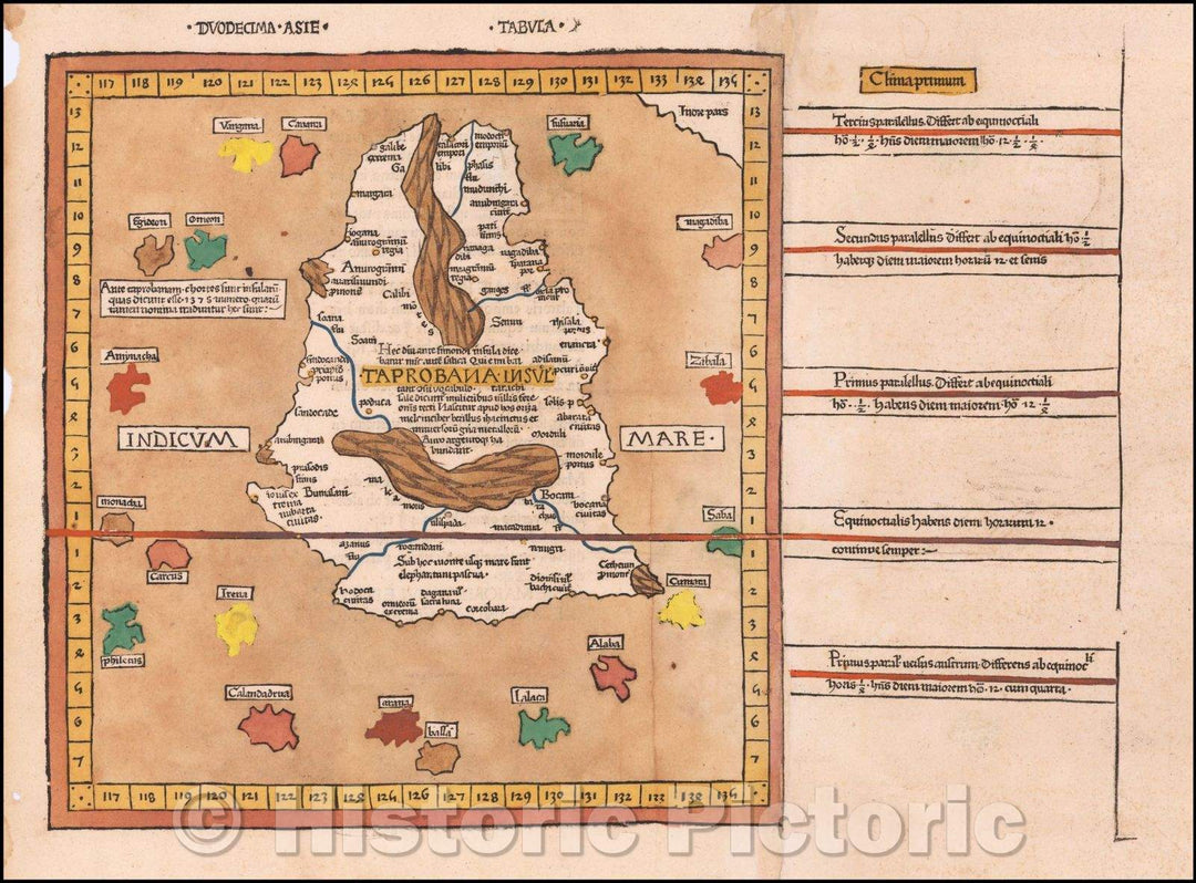 Historic Map - [Taprobana] Duodecima Asie Tabula/Sri Lanka, As Known To The Greeks, 1486, Claudius Ptolemy - Vintage Wall Art