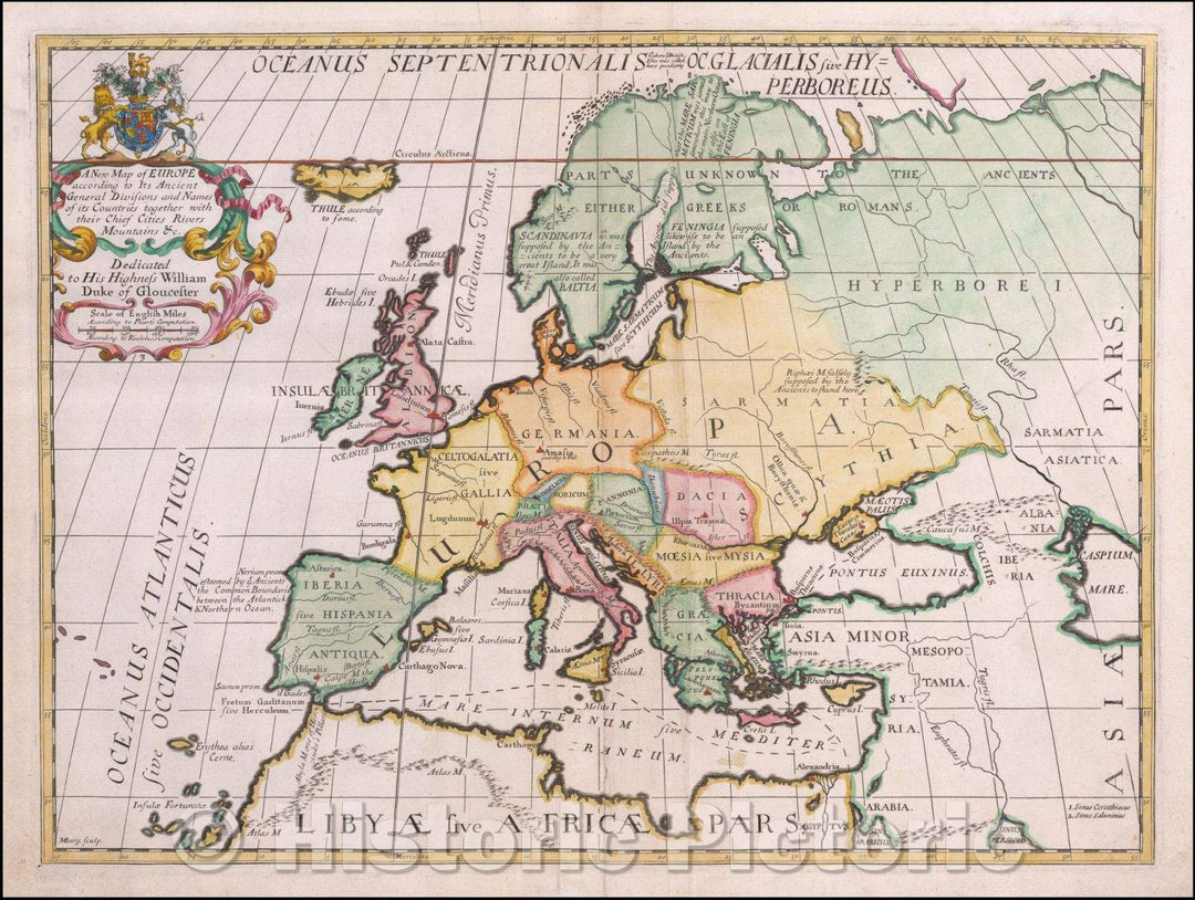 Historic Map - Europe according to its Ancient General Divisions and Names, 1712, Edward Wells - Vintage Wall Art