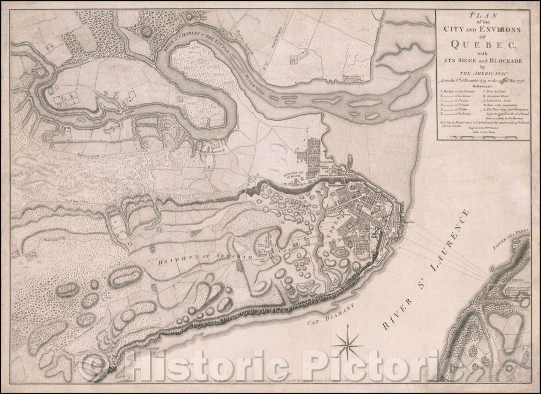 Historic Map - Plan of the City and Environs of Quebec with its Siege and Blockage, 1776, William Faden - Vintage Wall Art