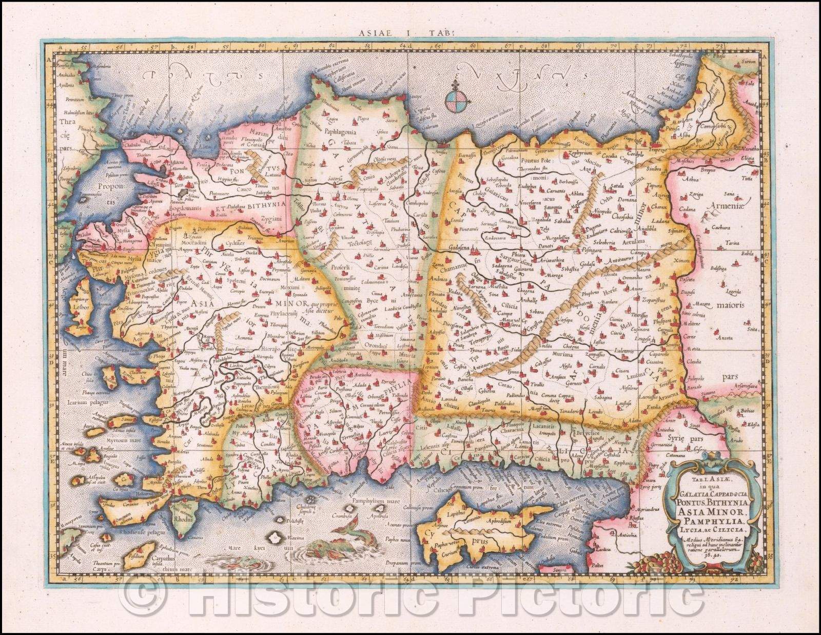 Historic Map - Tab. I. Asiae, in qua Galatia, Cappadocia, Pontus, Bithynia, Asia Minor, Pamphylia, Lycia ac Cilicia, 1578, Gerhard Mercator - Vintage Wall Art