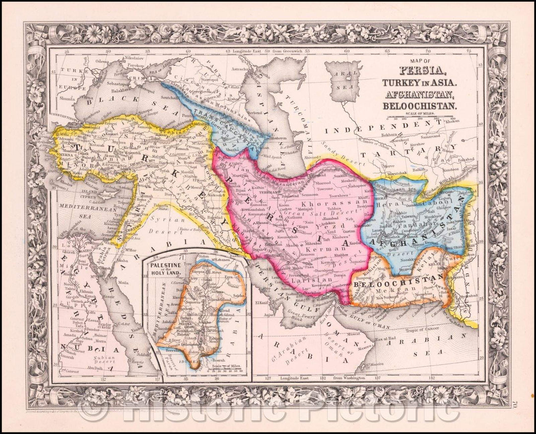 Historic Map - Map of Persia, Arabia, Turkey in Asia, Afghanistan, Beloochistan, 1888, Samuel Augustus Mitchell Jr. v2