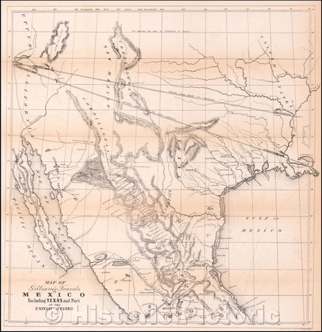 Historic Map - Map of Gilliam's Travels in Mexico Including Texas and Part of the United States, 1846, Albert Gilliam v2