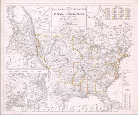 Historic Map - Die Vereinigten Staaten von Nord-Amerika :: Streit's of the United States, Region around Washington DC, Boston, Philadelphia and New York, 1846 - Vintage Wall Art