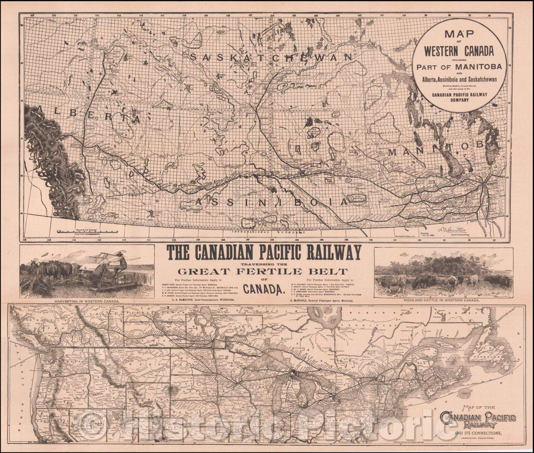 Historic Map - Map of Western Canada including Part of Manitoba and Alberta, Assiniboia and Saskatchewan Shewing System of Land Survey, 1892 - Vintage Wall Art